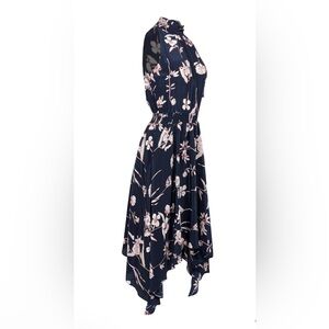 Floral Halter Neck Dress - Navy & Pink